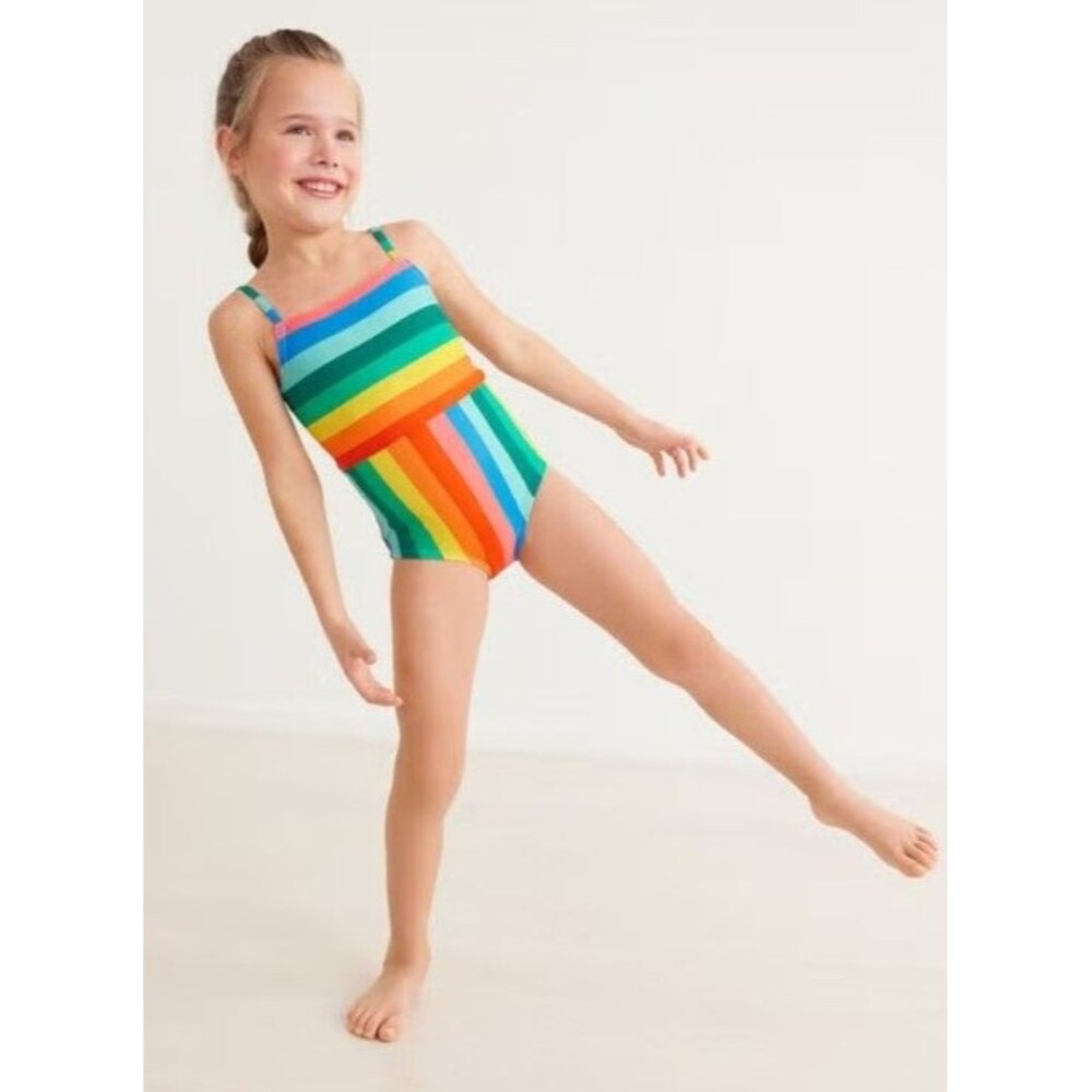 Hanna Andersson Girls Rainbow Stripe One Piece Swimsuit  size 6/7  GUC